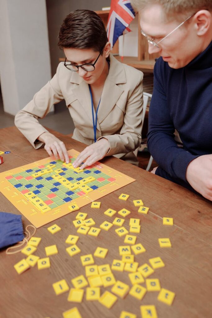 Short Haired Woman Playing Scrabble Word Game